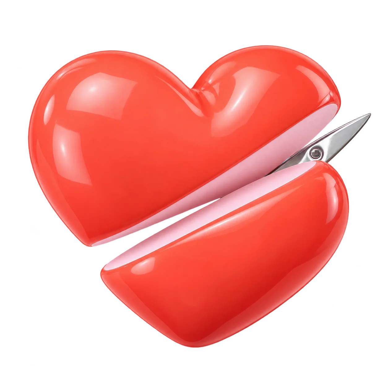 Cutcrush coral heart sculpture with a diagonal cut